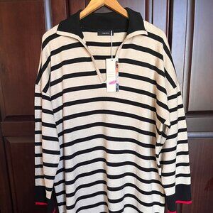 Dokotoo Women's Black White striped polo v-neck knit sweater dress Sz 2XL